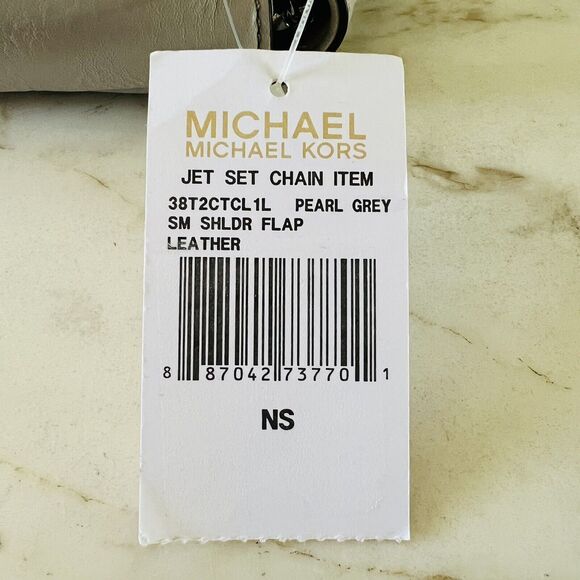 MICHAEL KORS Jet Set Chain Pearl Grey Leather Small Shoulder Flap Shoulder Bag - Picture 8 of 8